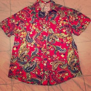 Zaful- Red Paisley Button Up Shortsleeved Shirt